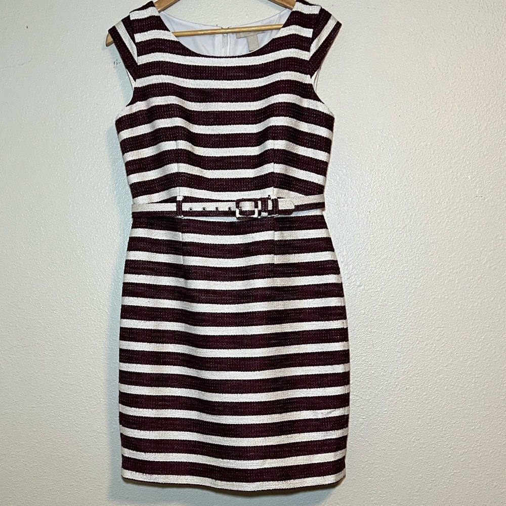 Banana Republic Burgundy and White Striped Dress With Belt Size 6
